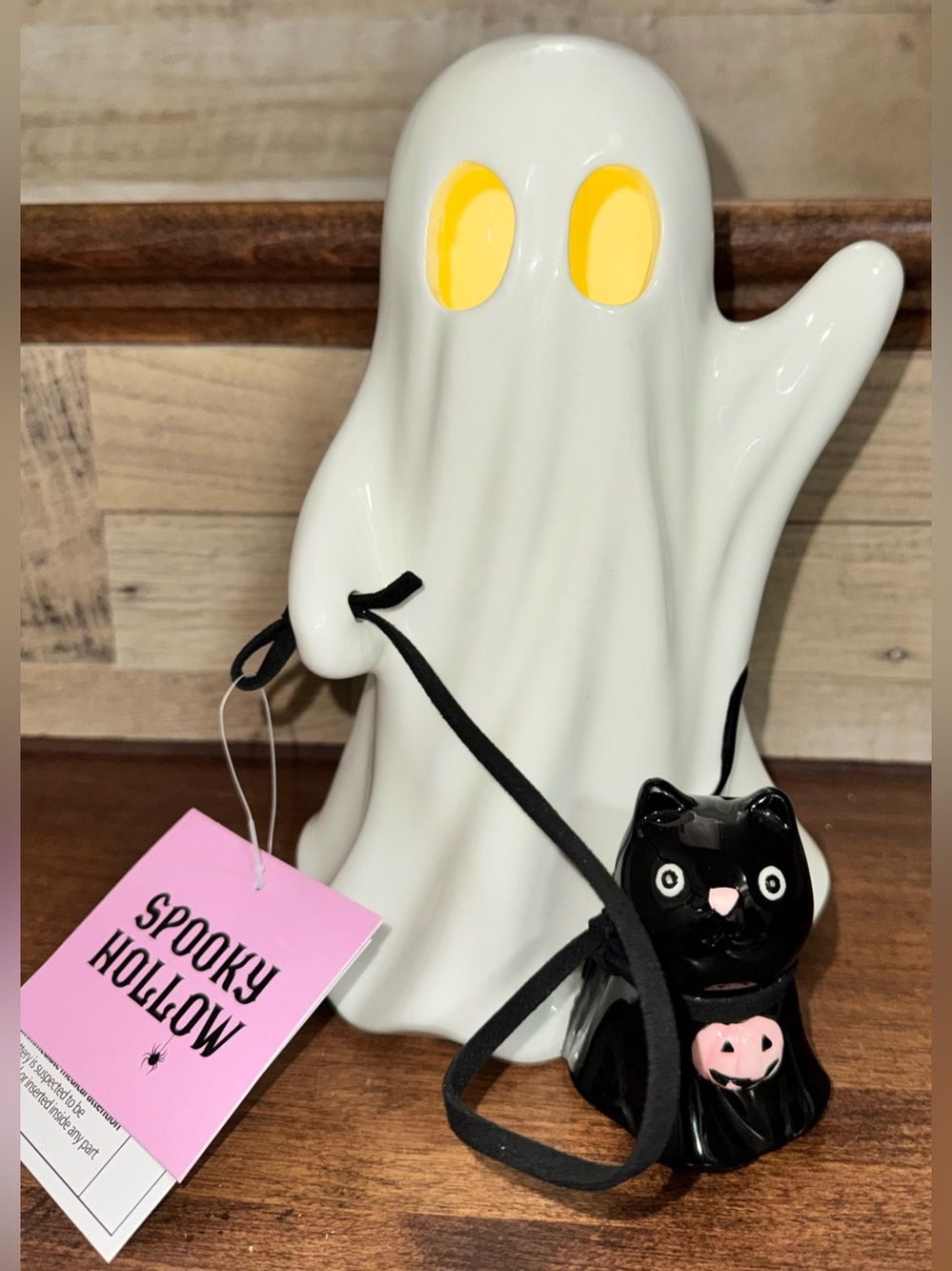 Cute 🥰 Spooky Hollow Ghost 👻 Walking Black Cat 🐈‍⬛ On Leash Halloween Decor